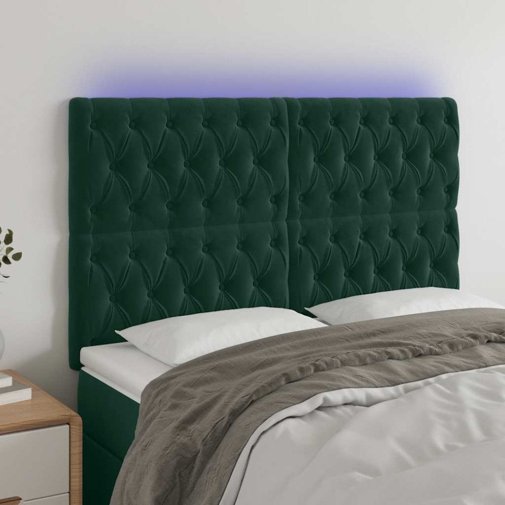 vidaXL Sänggavel LED mörkgrön 144x7x118/128 cm sammet