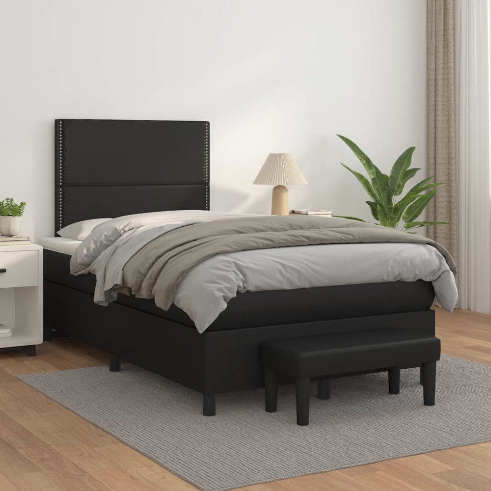 vidaXL Ramsäng med madrass svart 120x200 cm konstläder