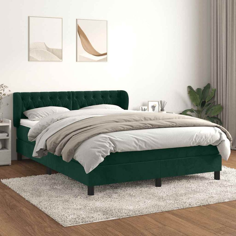 vidaXL Ramsäng med madrass mörkgrön 140x190 cm sammet