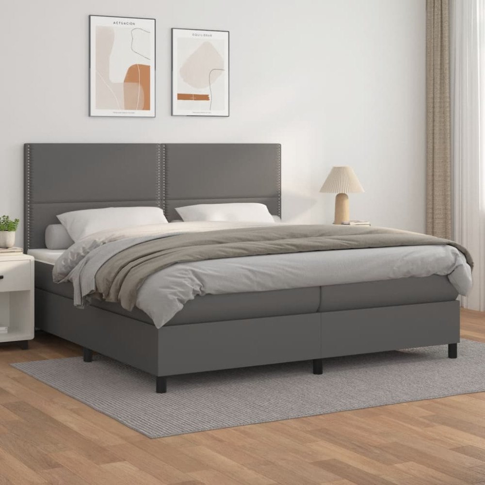 vidaXL Ramsäng med madrass grå 200x200 cm konstläder