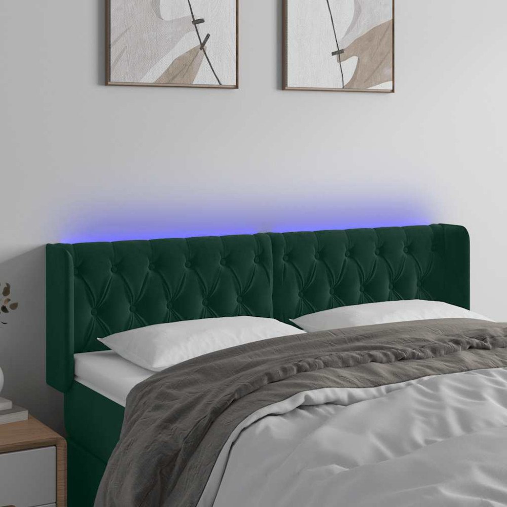 vidaXL Sänggavel LED mörkgrön 147x16x78/88 cm sammet