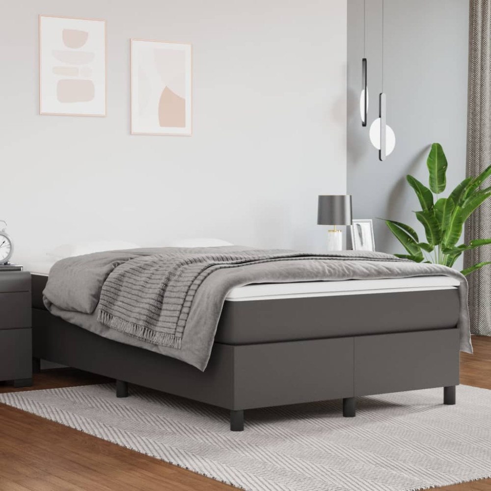 vidaXL Ramsäng med madrass grå 120x200 cm konstläder