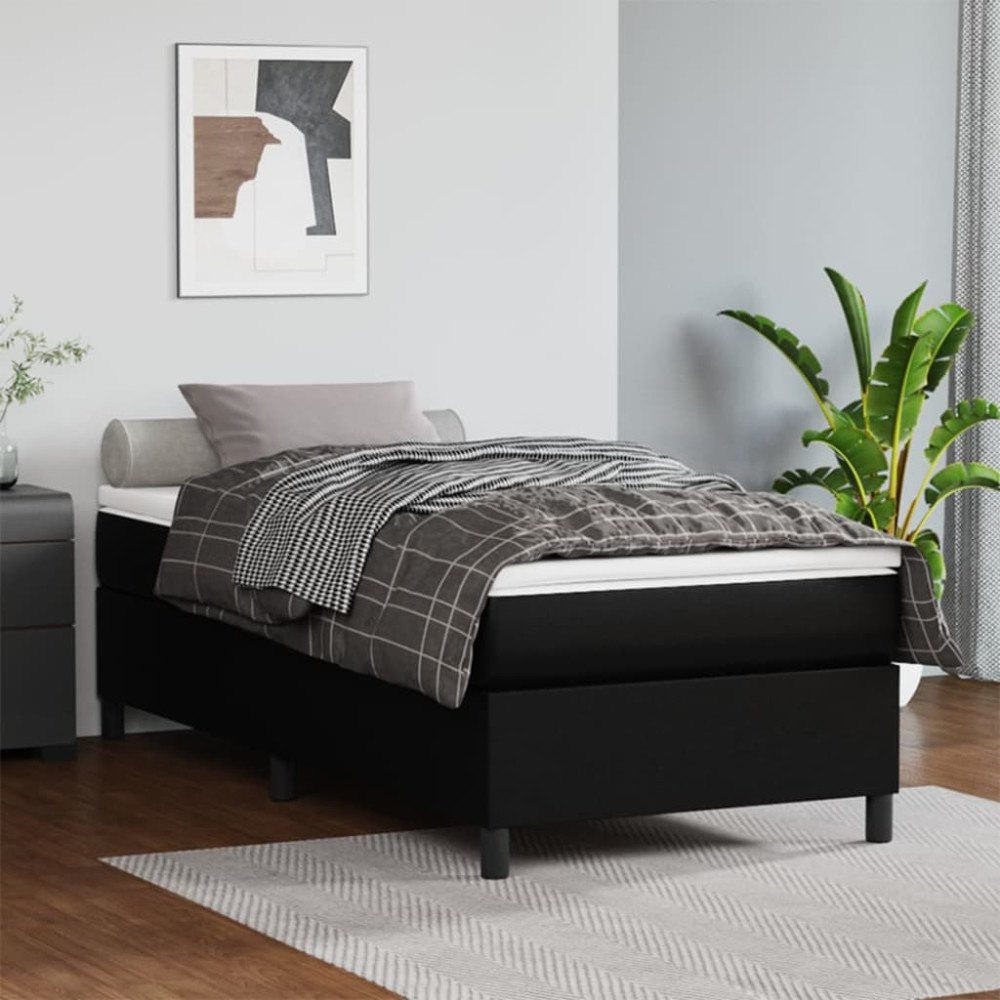 vidaXL Boxspring-sängram svart 90x200 cm konstläder
