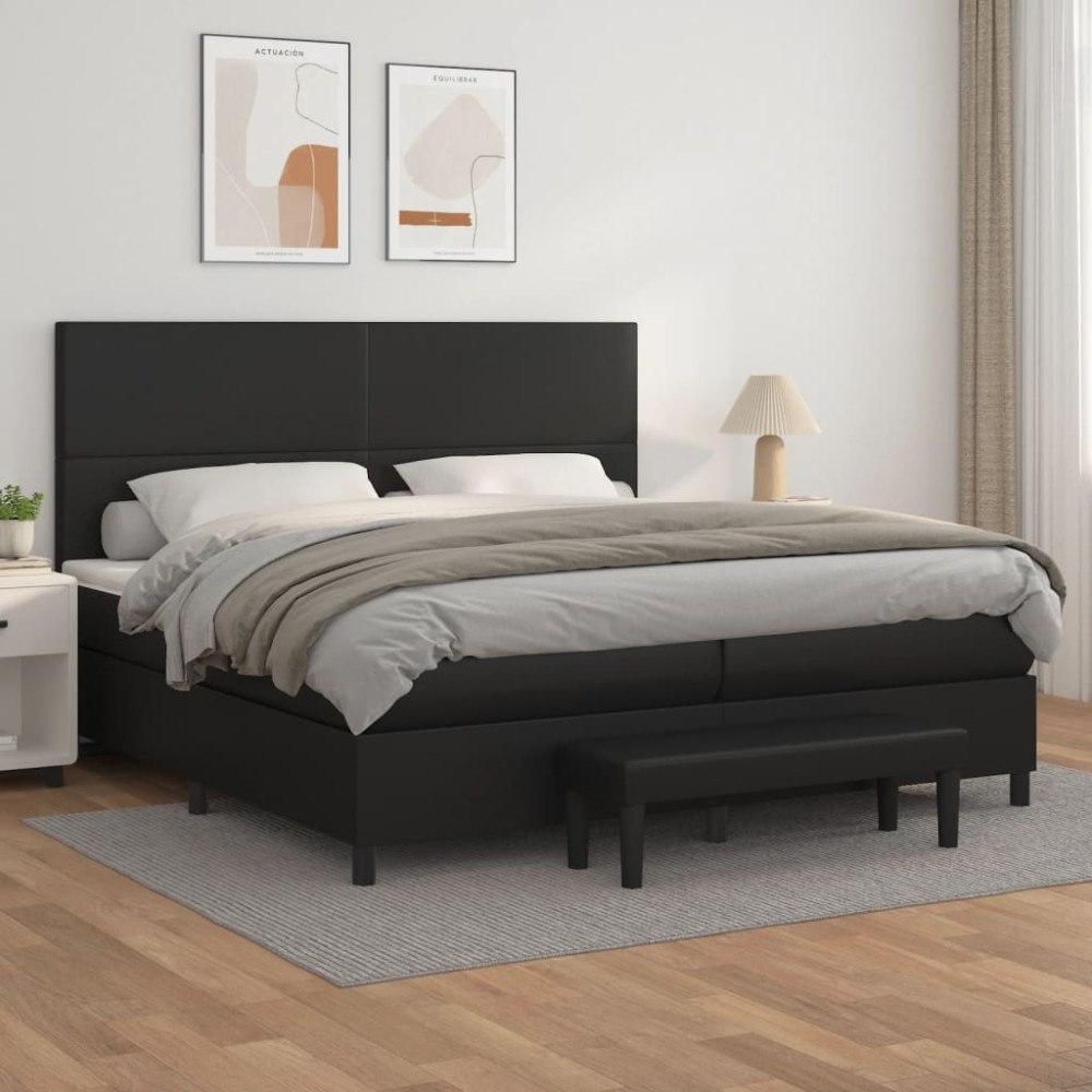 vidaXL Ramsäng med madrass svart 200x200 cm konstläder