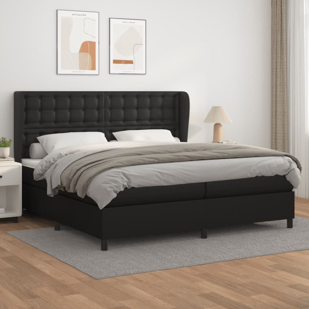 vidaXL Ramsäng med madrass svart 200x200 cm konstläder