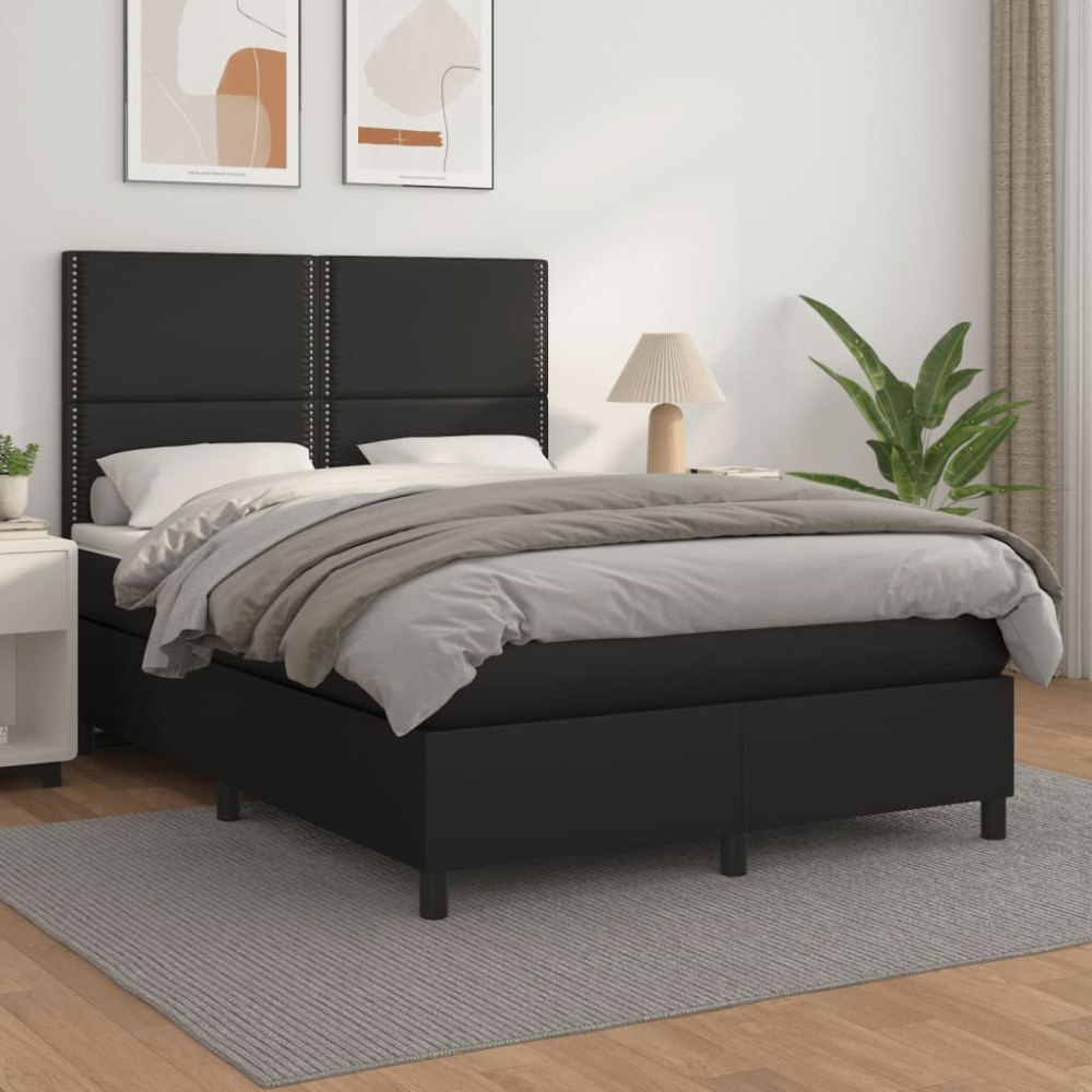 vidaXL Ramsäng med madrass svart 140x200 cm konstläder