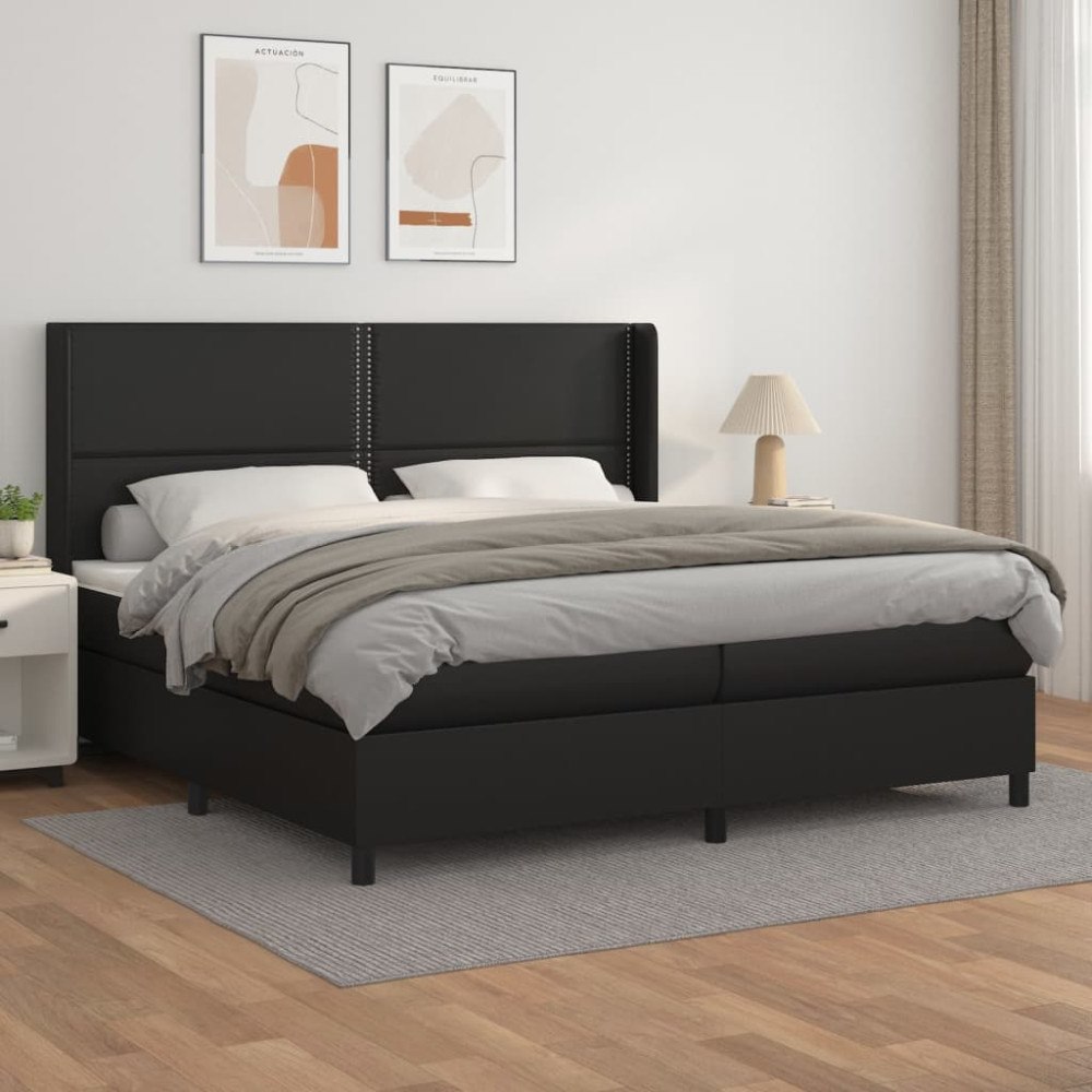 vidaXL Ramsäng med madrass svart 200x200 cm konstläder