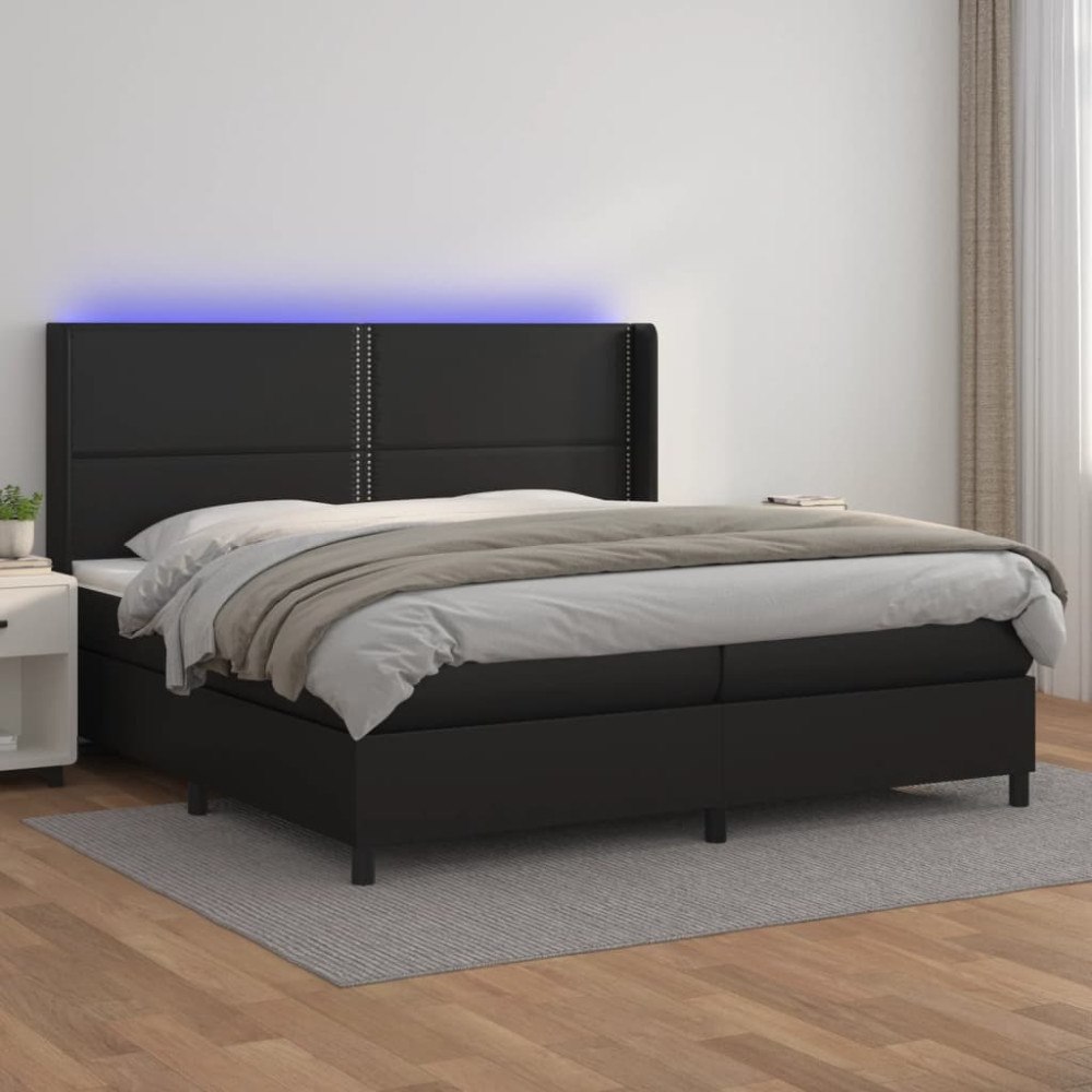 vidaXL Ramsäng med madrass & LED svart 200x200 cm konstläder