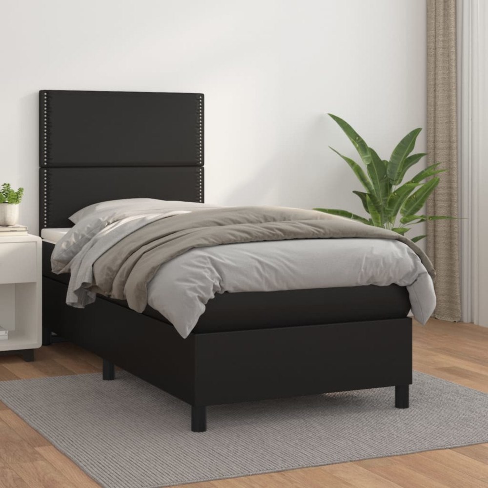 vidaXL Ramsäng med madrass svart 90x200 cm konstläder
