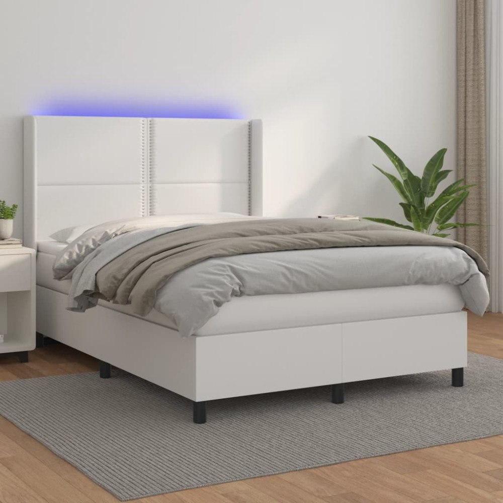 vidaXL Ramsäng med madrass & LED vit 140x200 cm konstläder