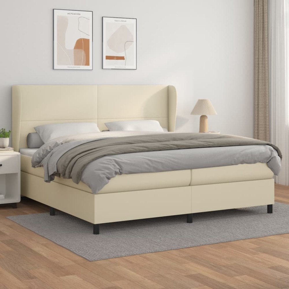 vidaXL Ramsäng med madrass gräddvit 200x200 cm konstläder