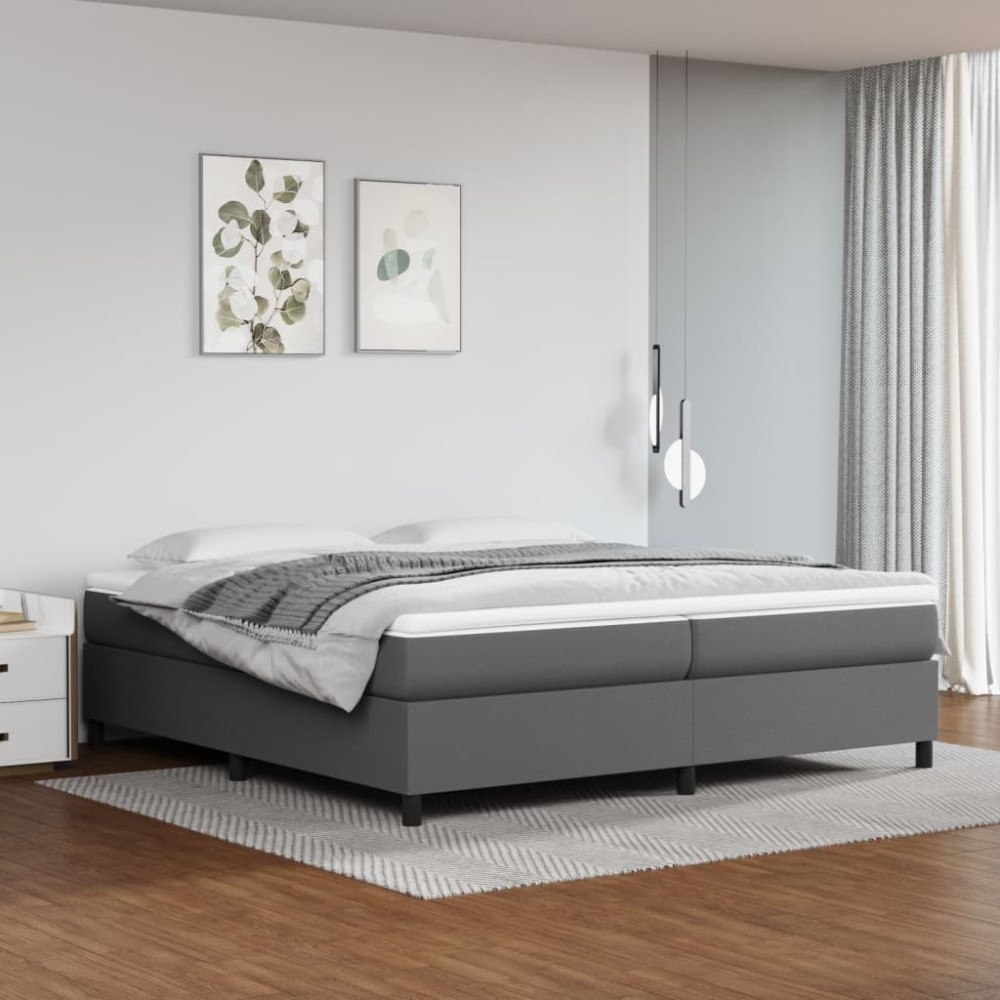 vidaXL Ramsäng med madrass grå 200x200 cm konstläder