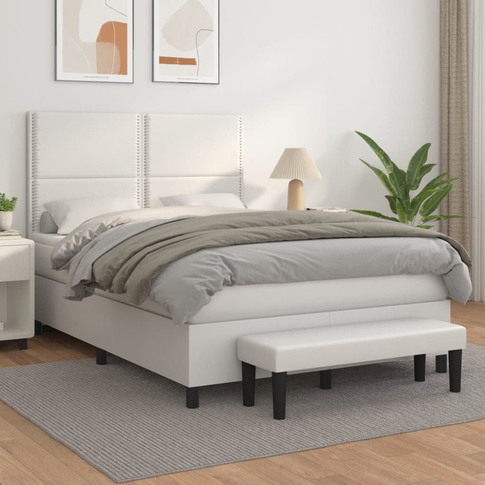 vidaXL Ramsäng med madrass vit 140x200 cm konstläder
