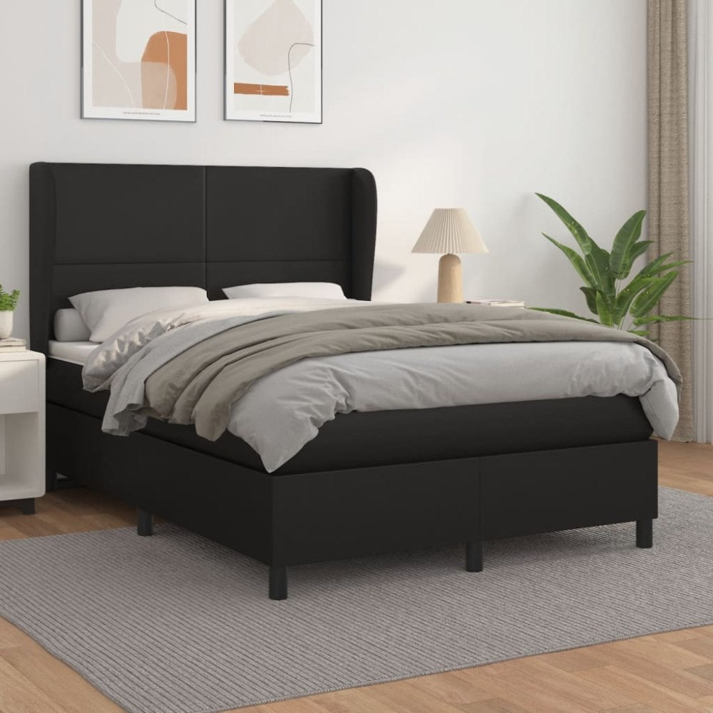 vidaXL Ramsäng med madrass svart 140x200 cm konstläder