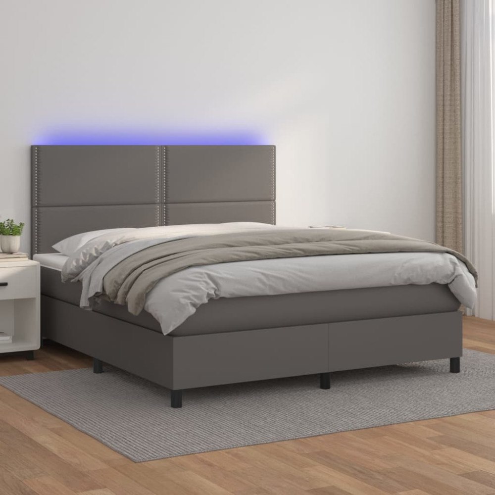 vidaXL Ramsäng med madrass & LED grå 140x200 cm konstläder