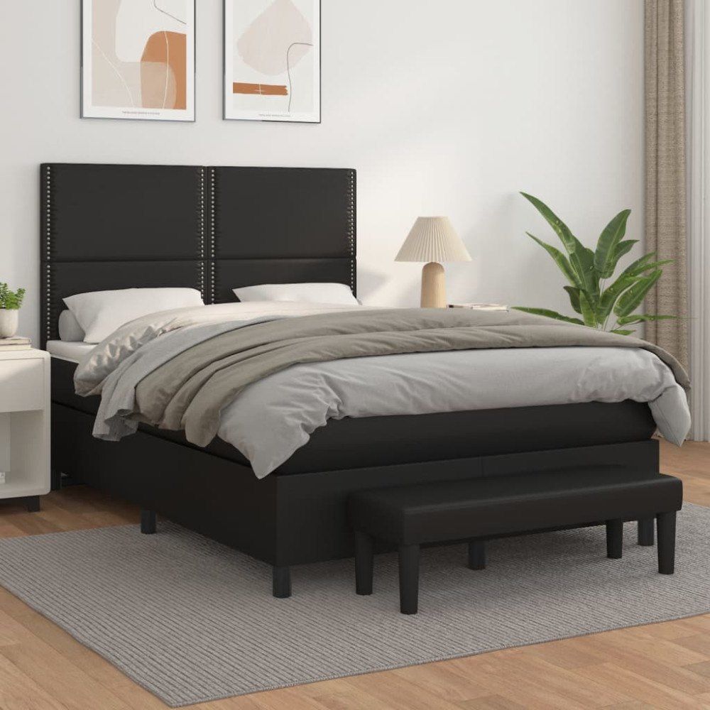 vidaXL Ramsäng med madrass svart 140x200 cm konstläder
