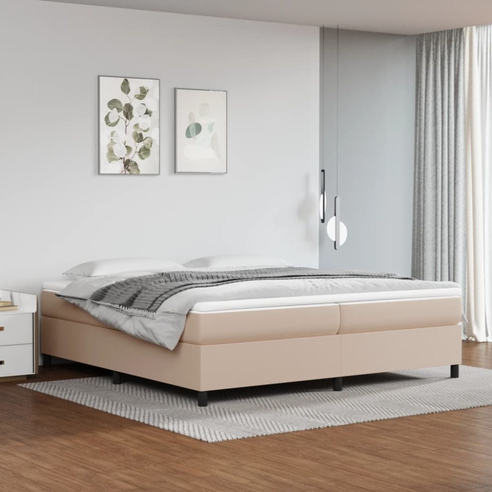 vidaXL Ramsäng med bäddmadrass cappuccino 200x200 cm konstläder
