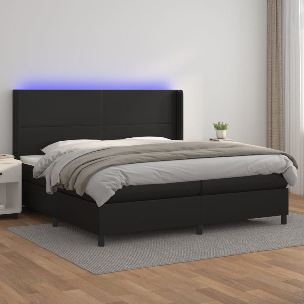 vidaXL Ramsäng med madrass & LED svart 200x200 cm konstläder