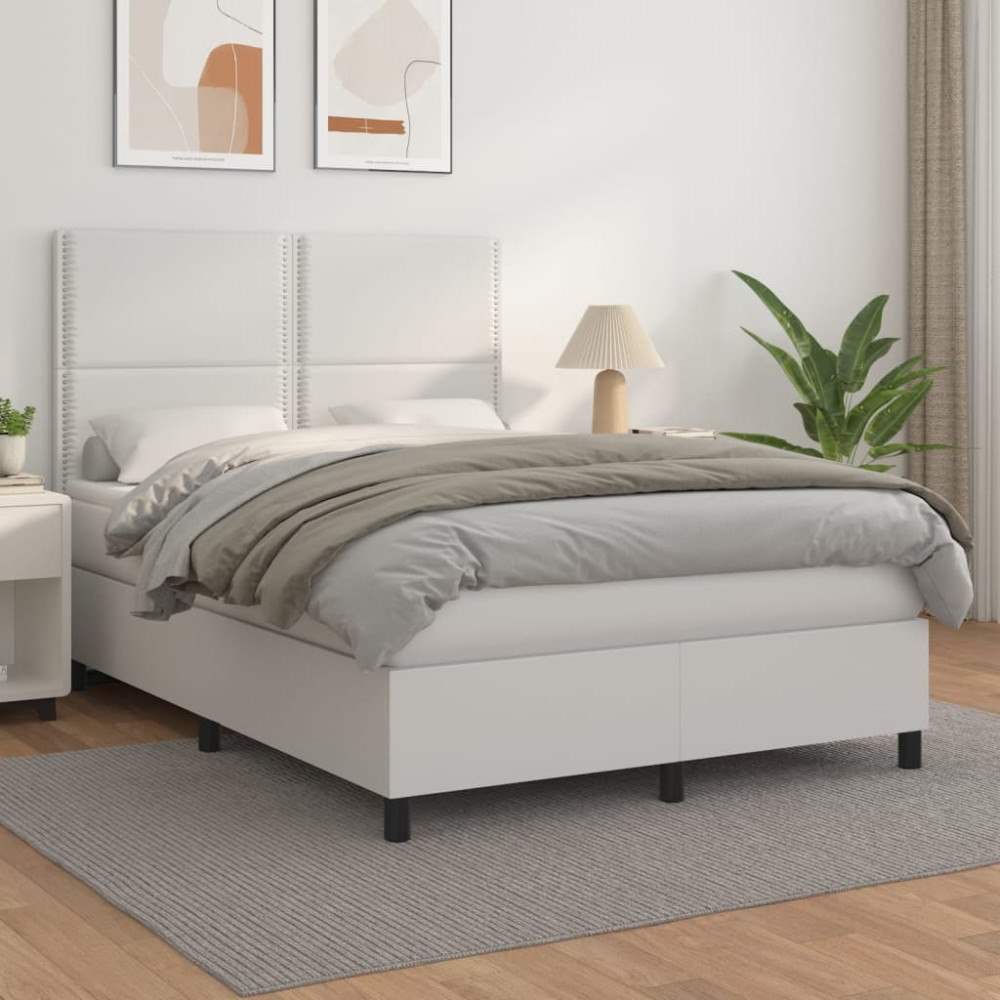 vidaXL Ramsäng med madrass vit 140x200 cm konstläder