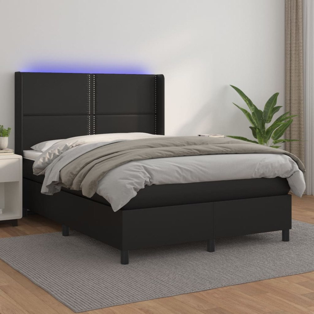 vidaXL Ramsäng med madrass & LED svart 140x200 cm konstläder