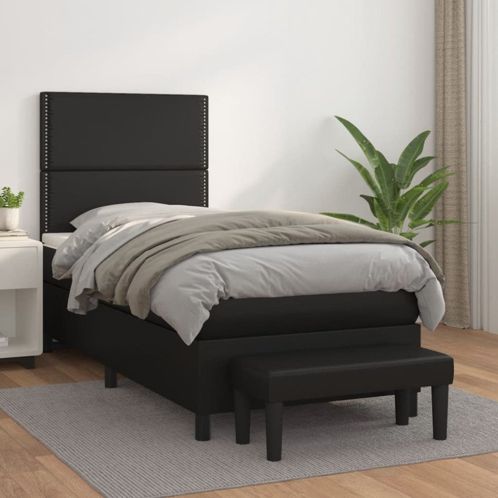 vidaXL Ramsäng med madrass svart 90x200 cm konstläder