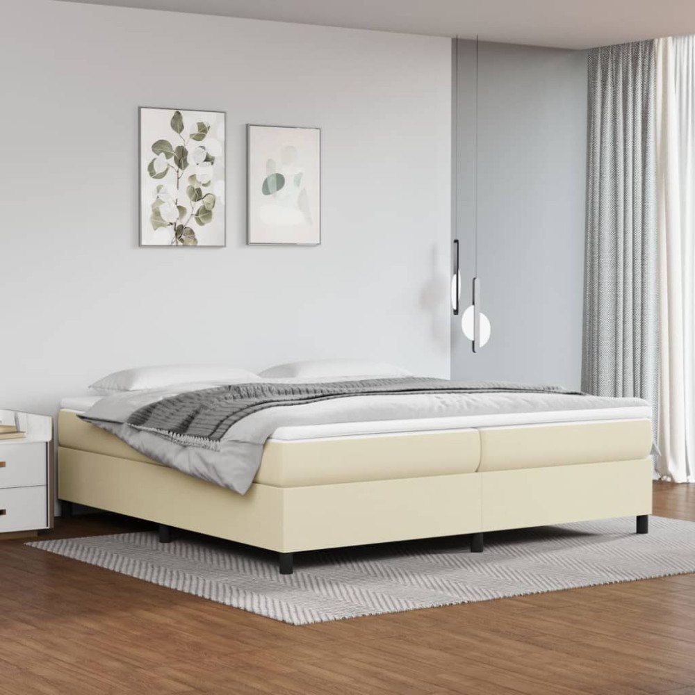 vidaXL Ramsäng med madrass gräddvit 200x200 cm konstläder