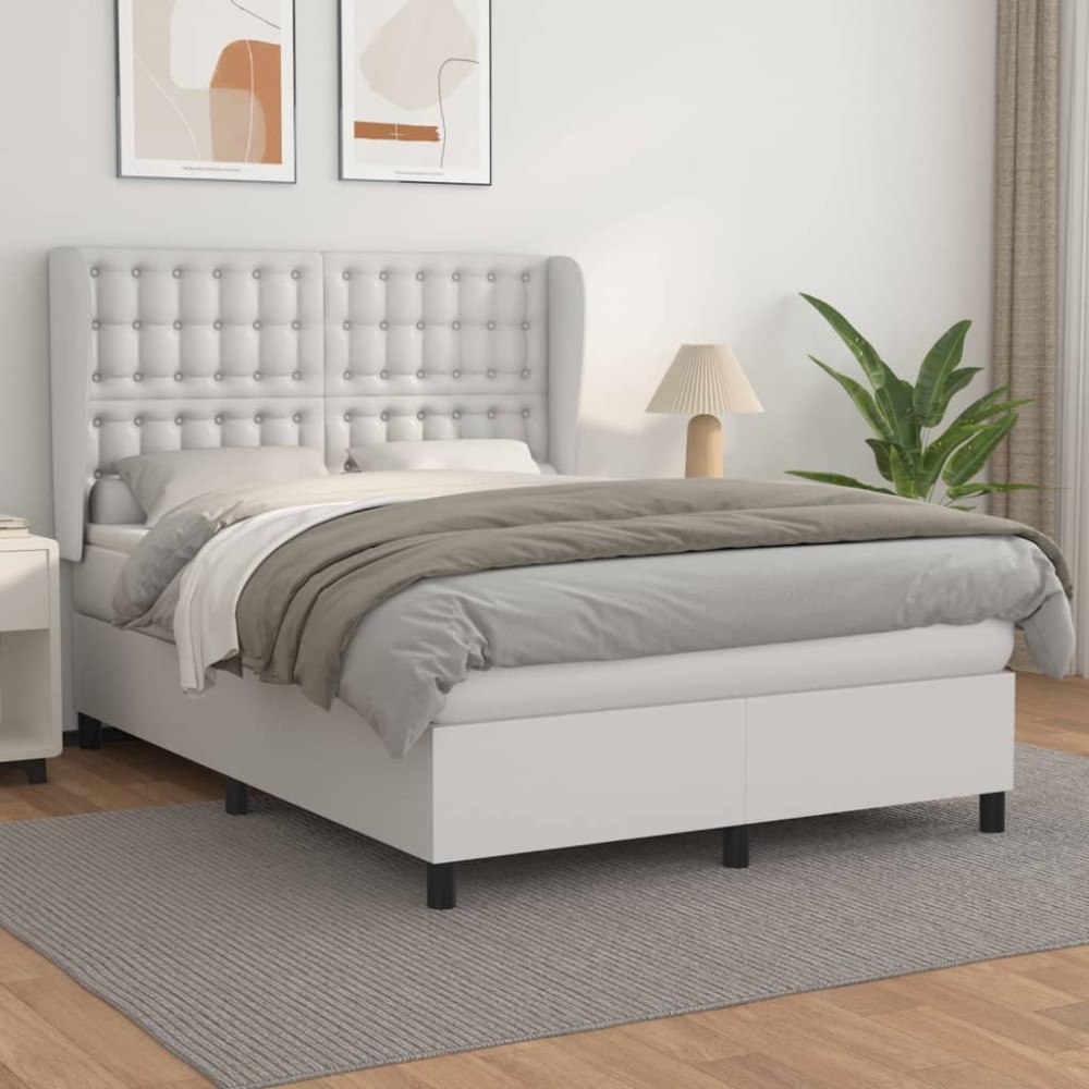 vidaXL Ramsäng med madrass vit 140x200 cm konstläder