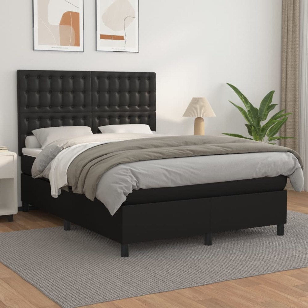 vidaXL Ramsäng med madrass svart 140x200 cm konstläder