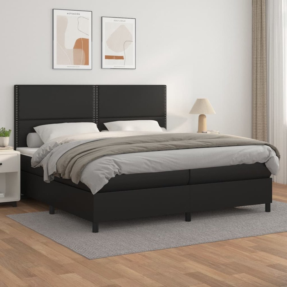 vidaXL Ramsäng med madrass svart 200x200 cm konstläder