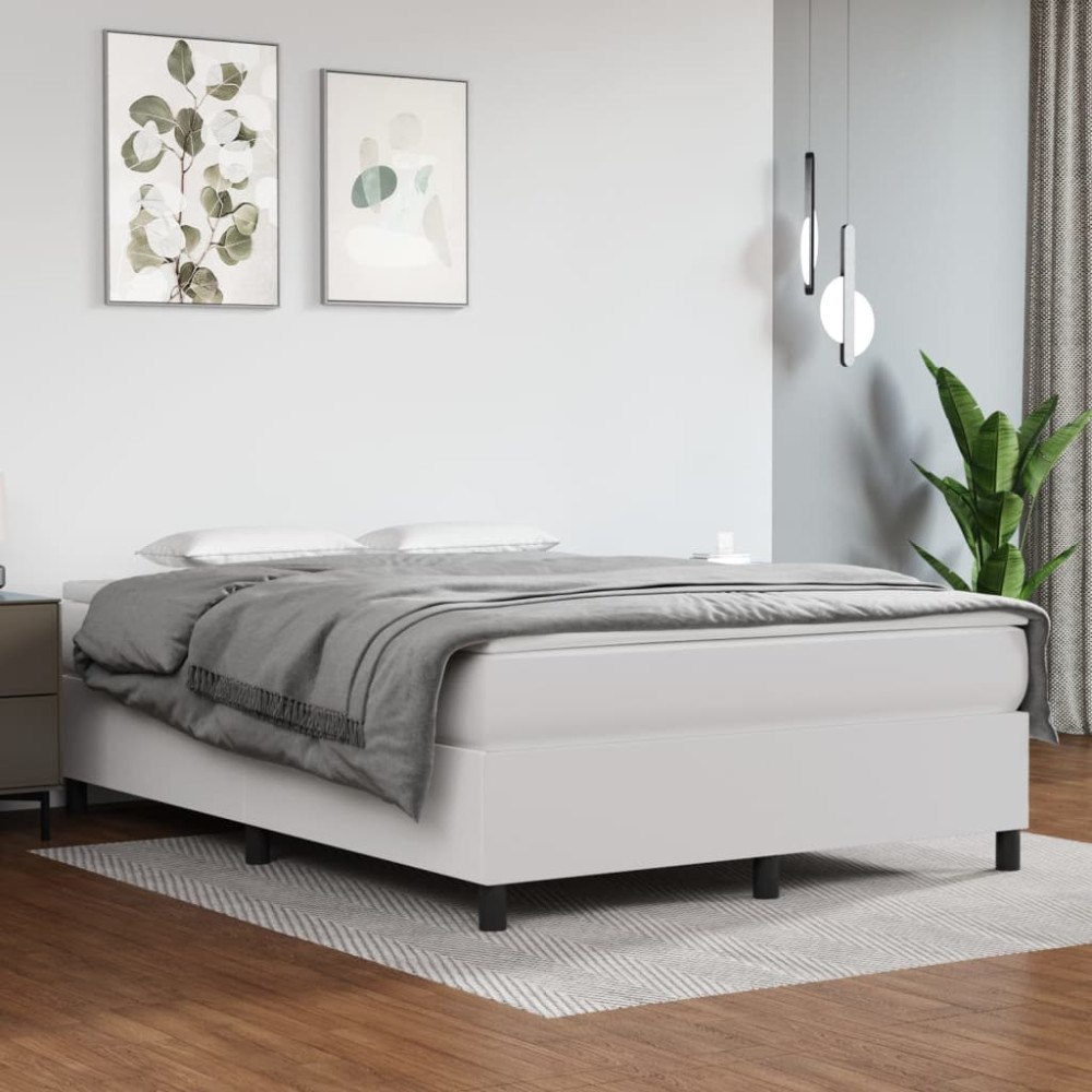 vidaXL Ramsäng med madrass vit 140x200 cm konstläder