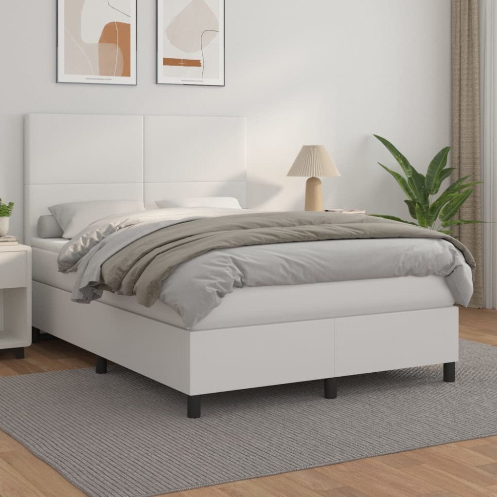 vidaXL Ramsäng med madrass vit 140x200 cm konstläder