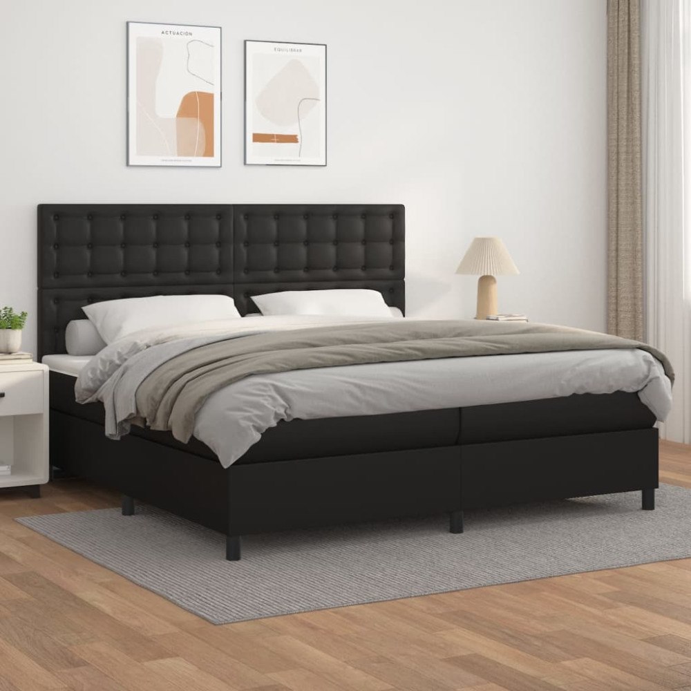 vidaXL Ramsäng med madrass svart 200x200 cm konstläder