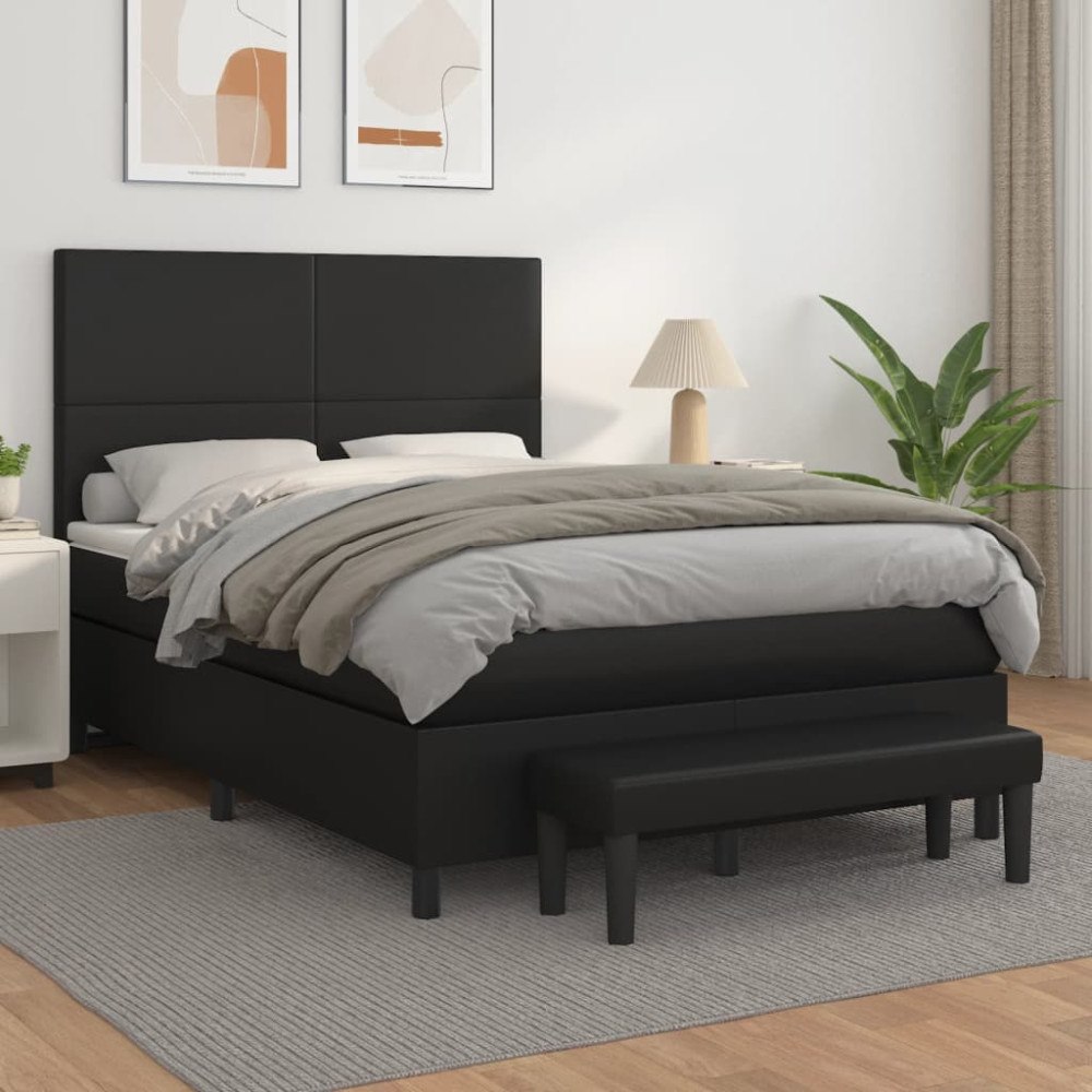 vidaXL Ramsäng med madrass svart 140x200 cm konstläder