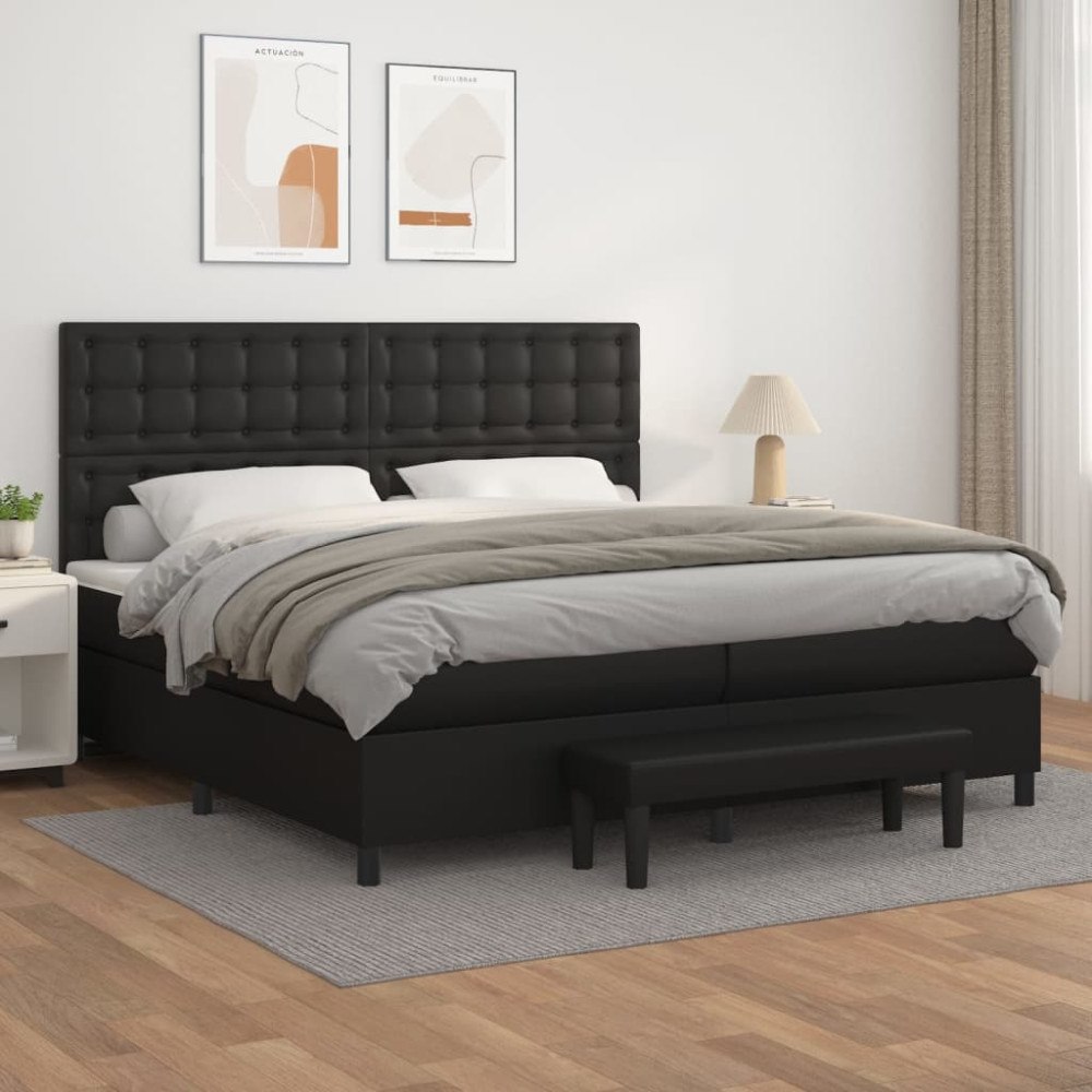 vidaXL Ramsäng med madrass svart 200x200 cm konstläder