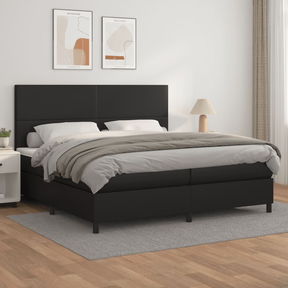 vidaXL Ramsäng med madrass svart 200x200 cm konstläder