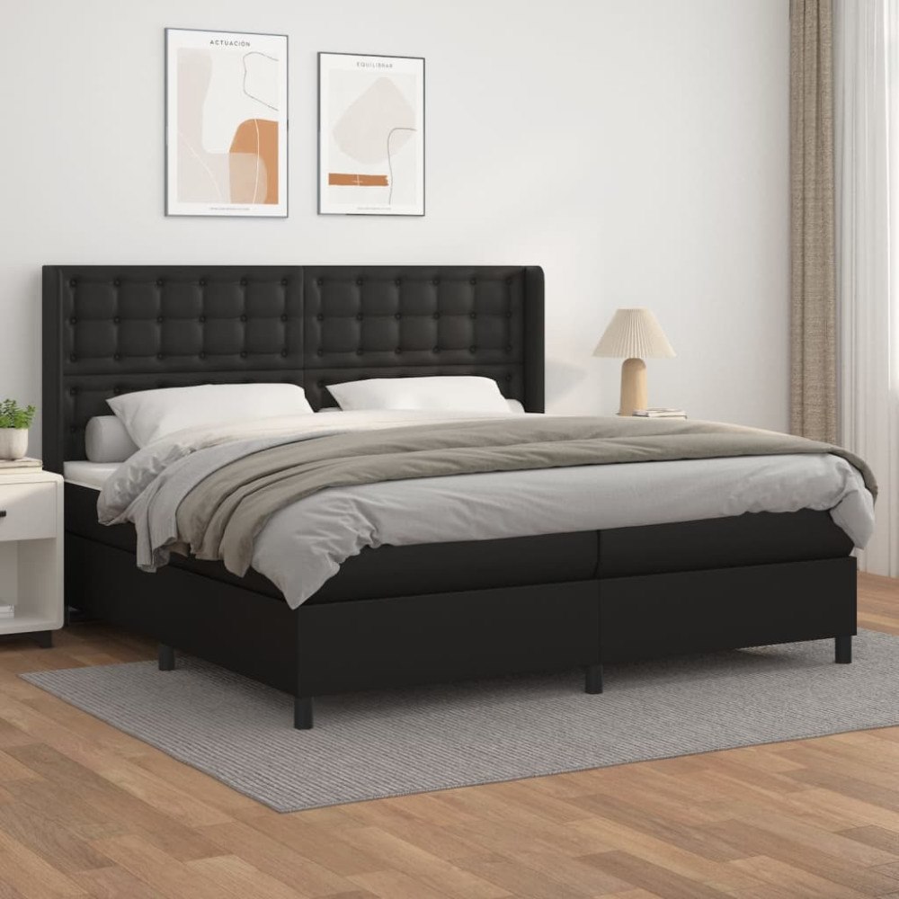 vidaXL Ramsäng med madrass svart 200x200 cm konstläder