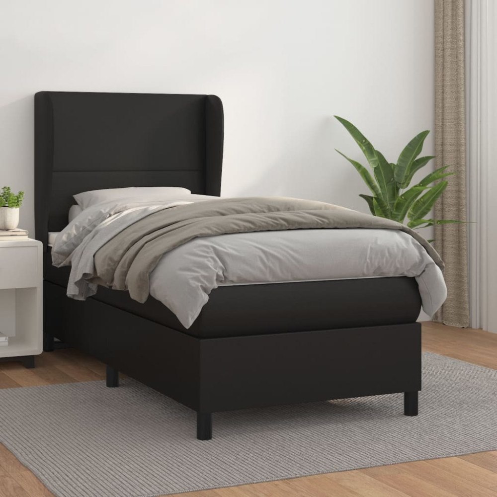 vidaXL Ramsäng med madrass svart 90x200 cm konstläder
