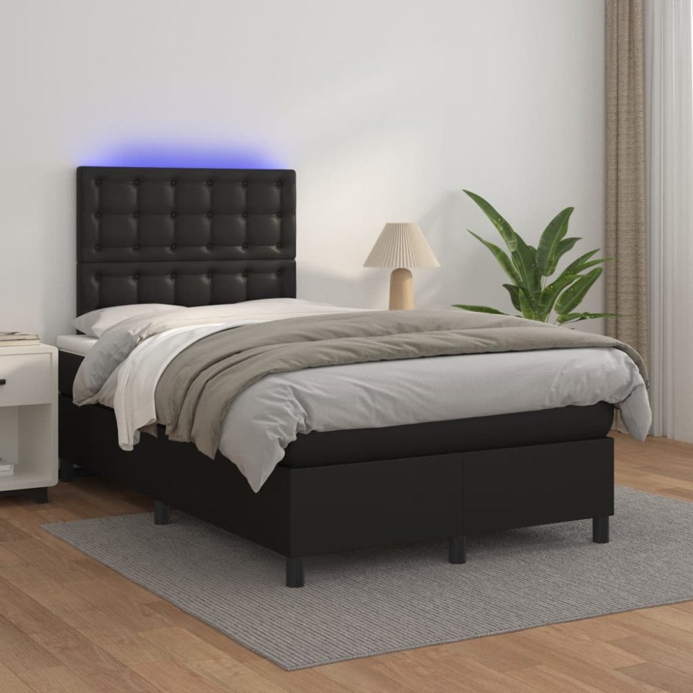 vidaXL Ramsäng med madrass & LED svart 120x200 cm konstläder