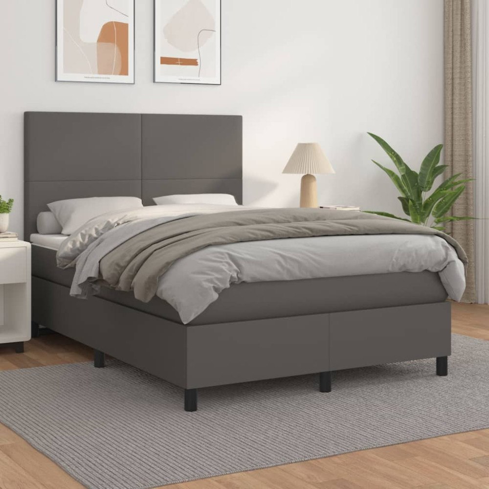 vidaXL Ramsäng med madrass grå 140x200 cm konstläder