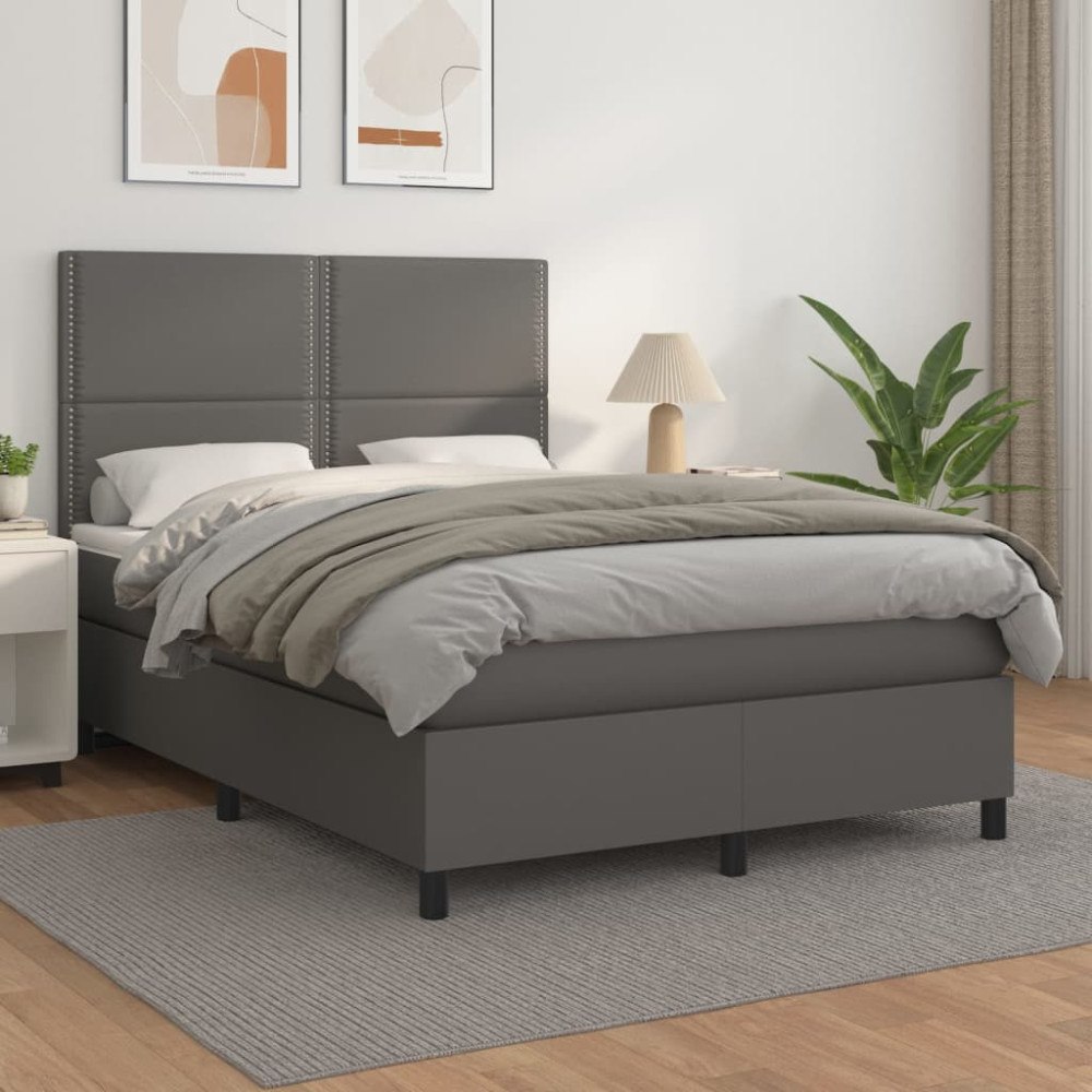 vidaXL Ramsäng med madrass grå 140x200 cm konstläder