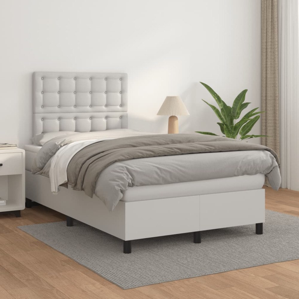 vidaXL Ramsäng med madrass vit 120x200 cm konstläder