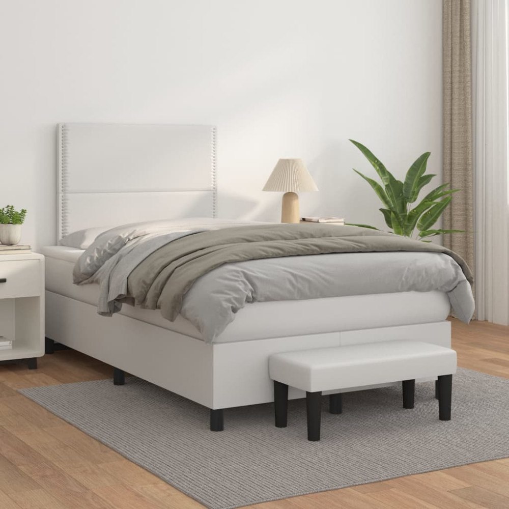 vidaXL Ramsäng med madrass vit 120x200 cm konstläder