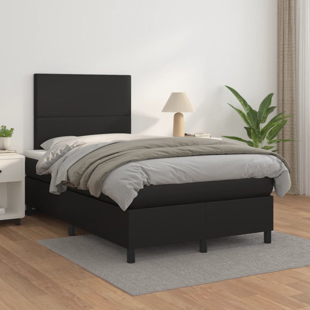vidaXL Ramsäng med madrass svart 120x200 cm konstläder