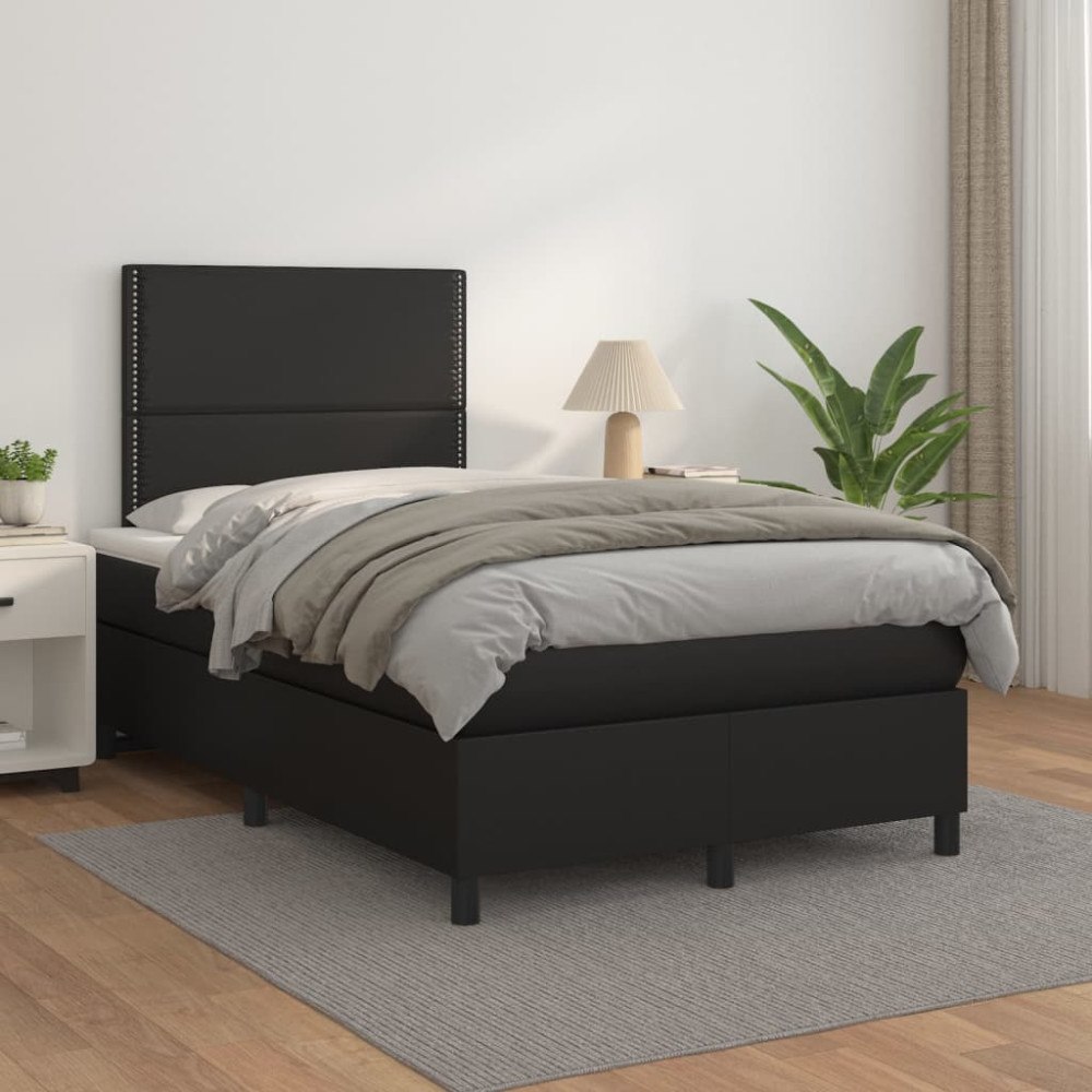 vidaXL Ramsäng med madrass svart 120x200 cm konstläder