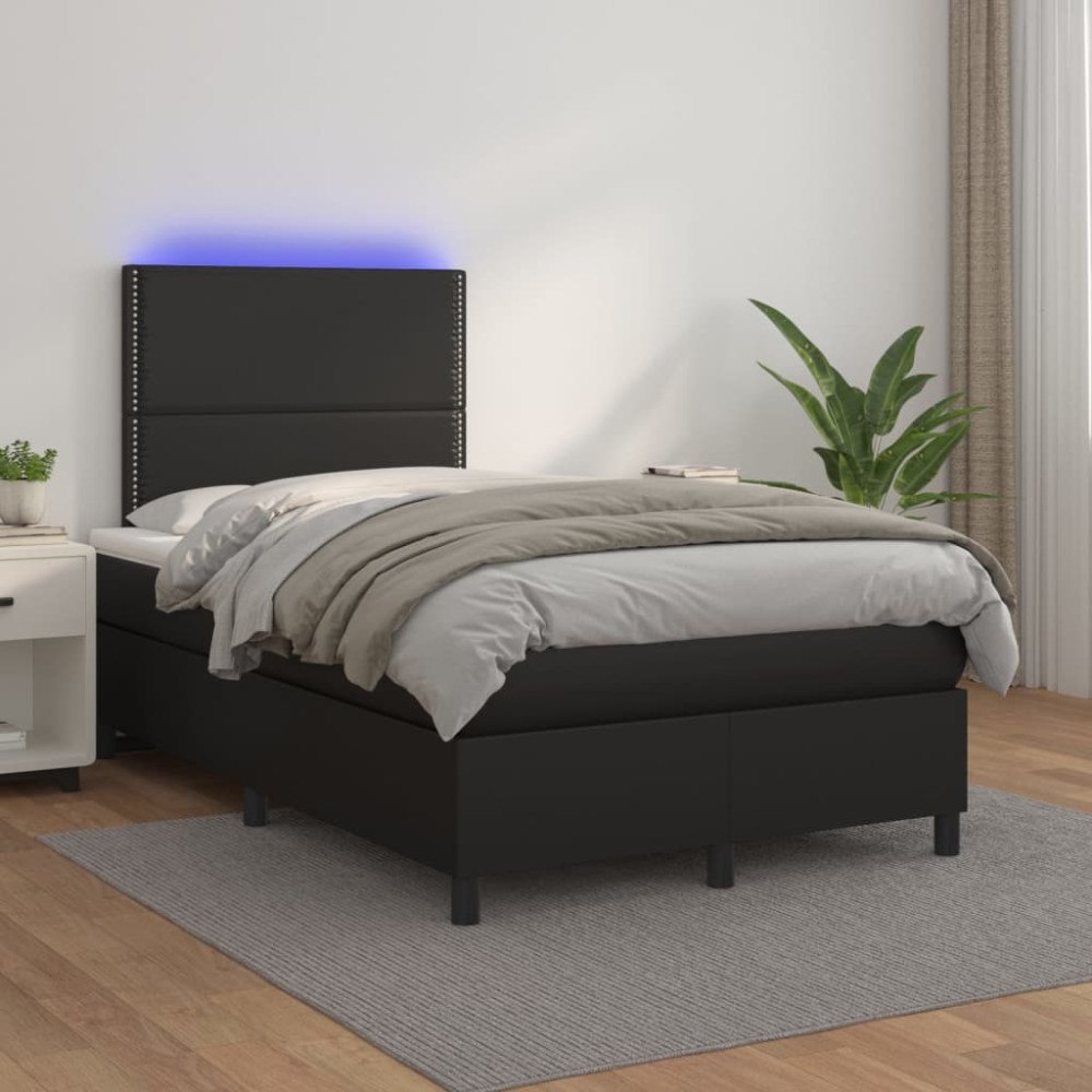 vidaXL Ramsäng med madrass & LED svart 120x200 cm konstläder