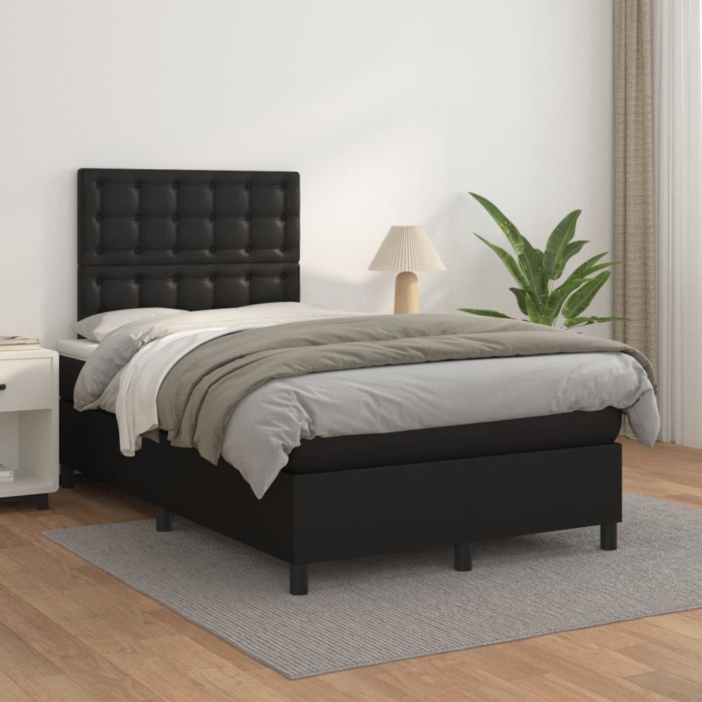 vidaXL Ramsäng med madrass svart 120x200 cm konstläder