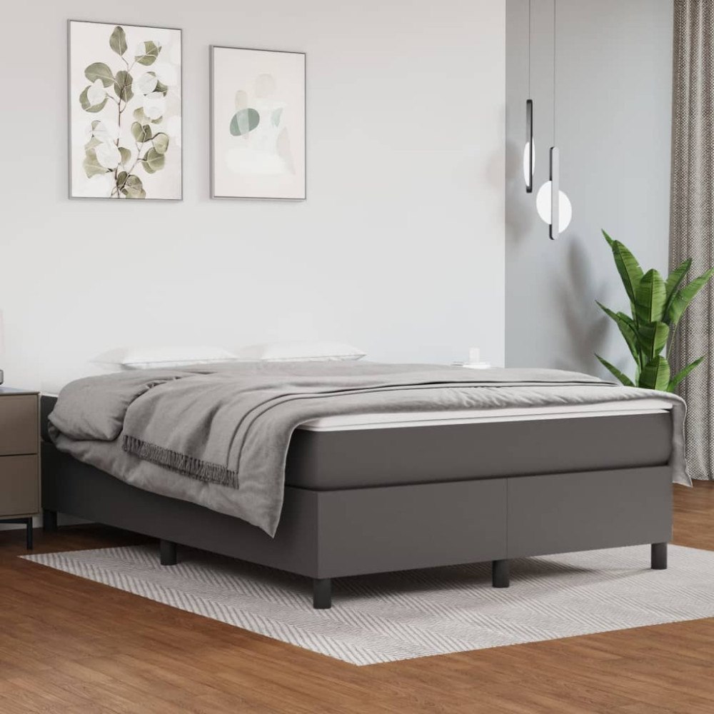vidaXL Ramsäng med madrass grå 140x200 cm konstläder