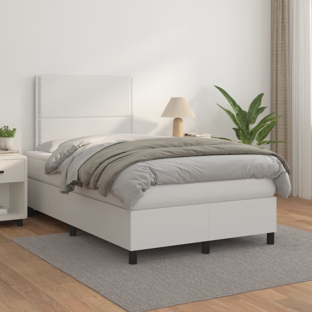 vidaXL Ramsäng med madrass vit 120x200 cm konstläder