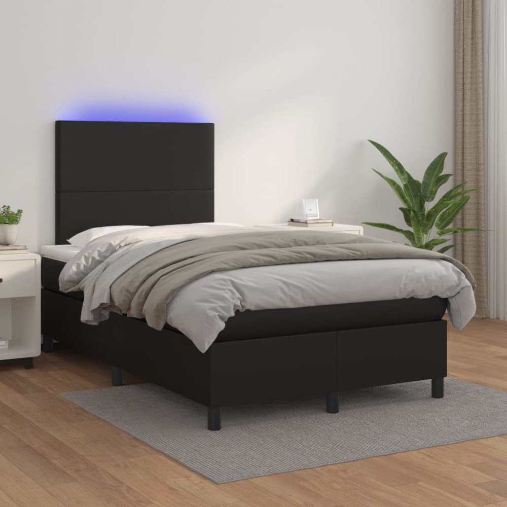 vidaXL Ramsäng med madrass & LED svart 120x200 cm konstläder