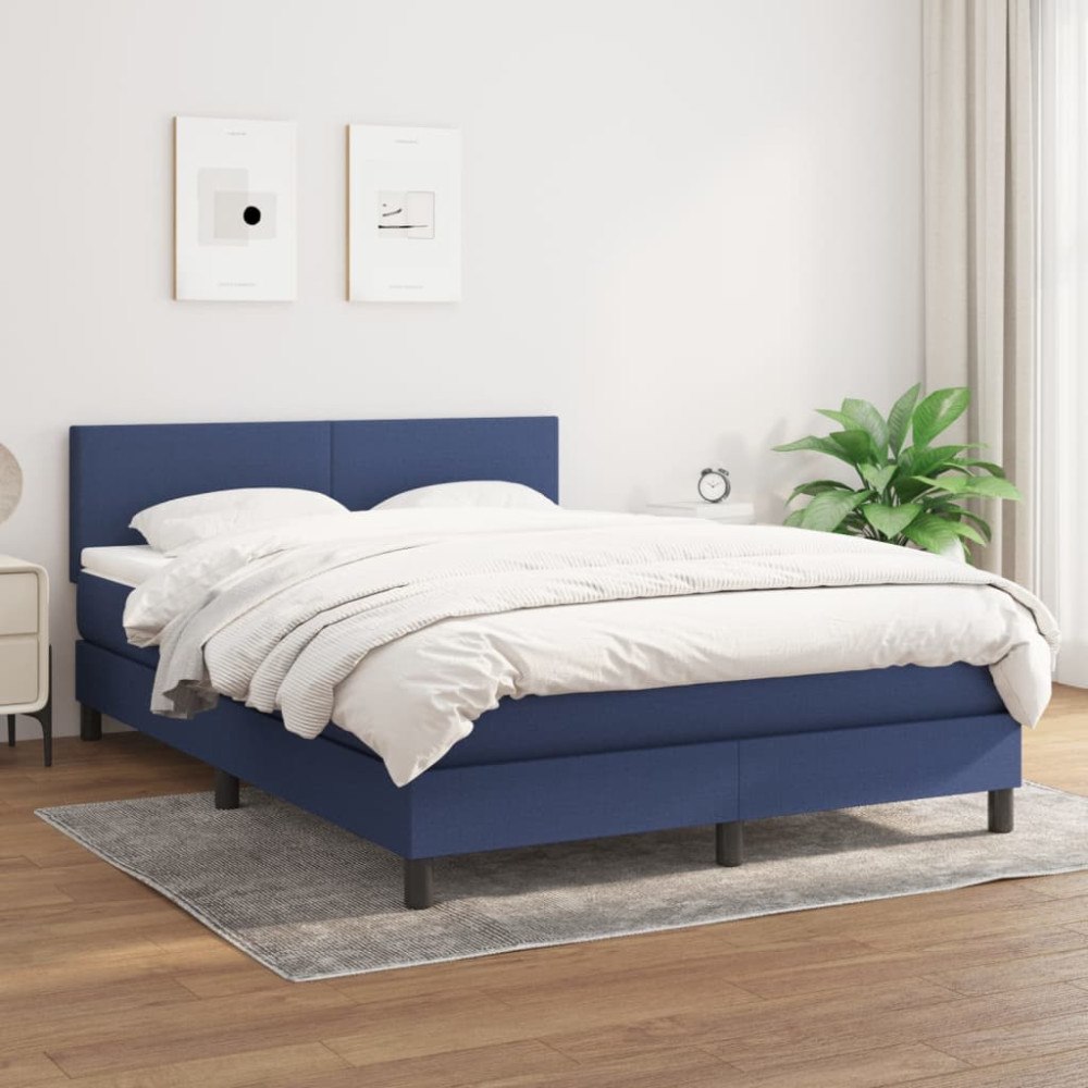 vidaXL Ramsäng med madrass blå 140x190 cm tyg
